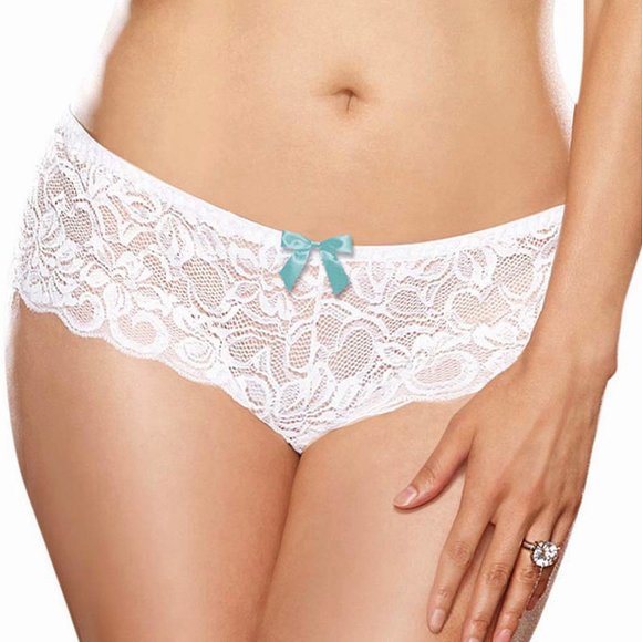 Stretch Lace Boyshort with Bows Womens Plus Size 3x4x Black Crotchless Panty - Picture 5 of 10